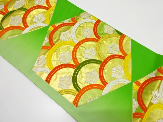 JAPANESE KIMONO / ANTIQUE FUKURO OBI / SILK / WOVEN FLORAL SEIGAIHA